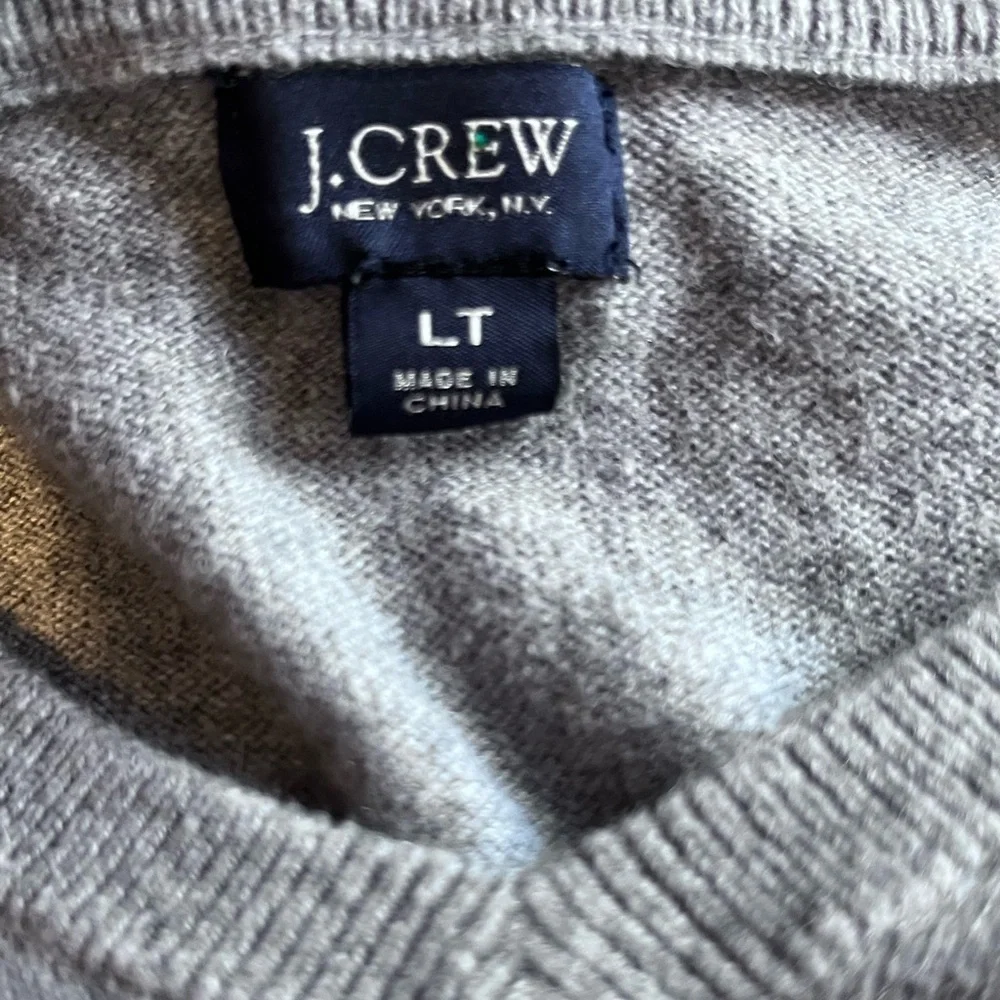 J Crew  Mens  L Gray V Neck Long Sleeve Cotton Cashmere Blend Sweater Preppy